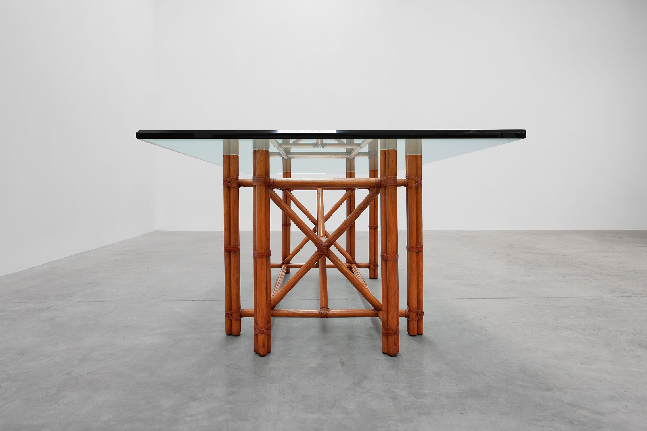 Large monumental bamboo dining table with glass top by Gasparucci, Italy 1980sthumbnail